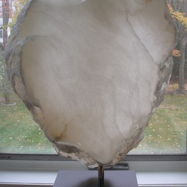 Terry Mollo: 'Guarded Heart', 2011 Stone Sculpture, Abstract. Artist Description:  Italian white translucent alabaster. Light passes through revealing veins and faults. A human shield- like form creates a white translucent armour. ...