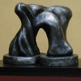 Terry Mollo: 'Sea Creatures', 2003 Ceramic Sculpture, Abstract. Artist Description: Henry- Moore- like forms in a push- pull configuration; these are two separate formations on one base. They do not touch. The piece is stoneware with a silver- bronze patina. One- of- a- kind....