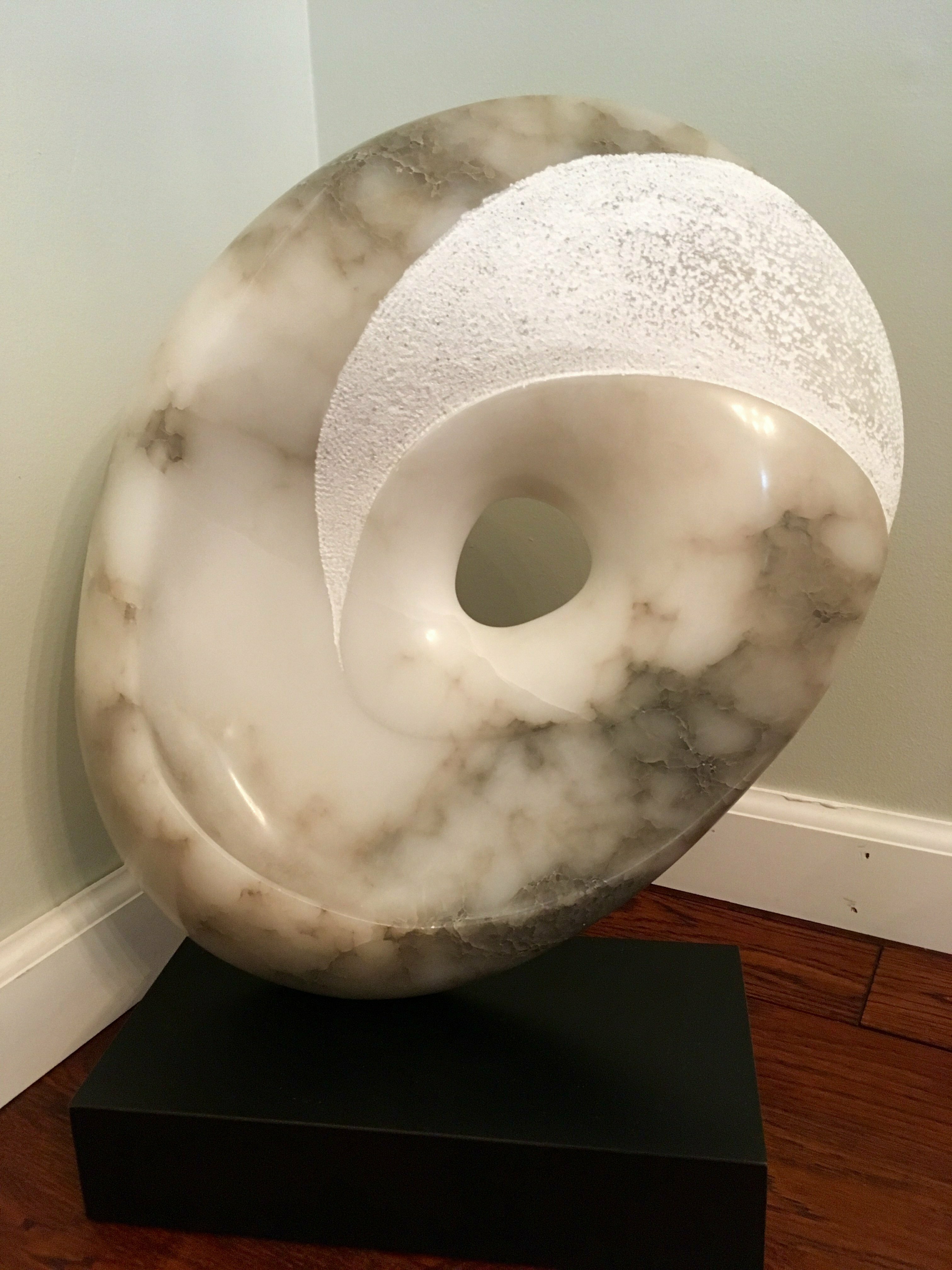 Terry Mollo: 'eye of the storm', 2018 Stone Sculpture, Abstract. Clouds heavy and white with dark ominous threats ahead. Alabaster. ...