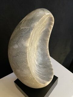 Terry Mollo: 'grey teardrop', 2024 Stone Sculpture, Abstract Figurative. Grey alabaster teardrop form with white and beige and darker grey striations...