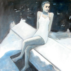 Jo Tuck: 'Blue bather', 2010 Tempera Painting, Beach. Artist Description:  limited edition canvas print ...