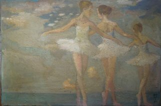 Malcolm Tuffnell: 'dancing with the clouds', 2014 Other Painting, Dance. a fantasy of joyful ballerinas against a backdrop of clouds...