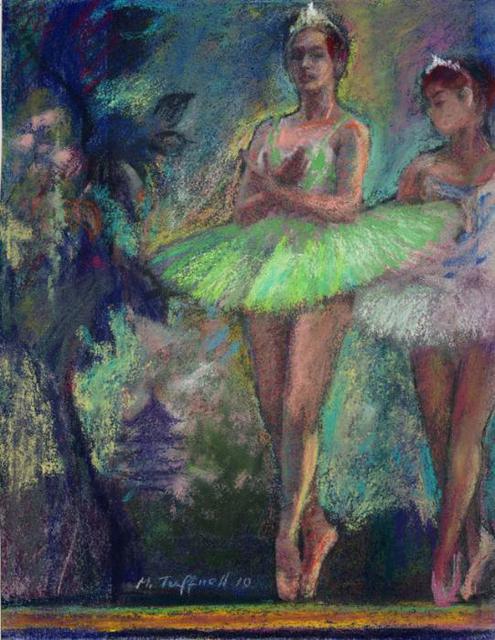 Malcolm Tuffnell  'Study In Turquoise And Pink The Chinese Dance', created in 2010, Original Pastel.
