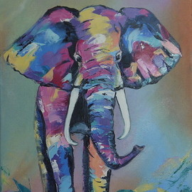 Natalia Kolesnichenko: 'colored elefant', 2017 Oil Painting, Animals. Artist Description: Colored Elefant...