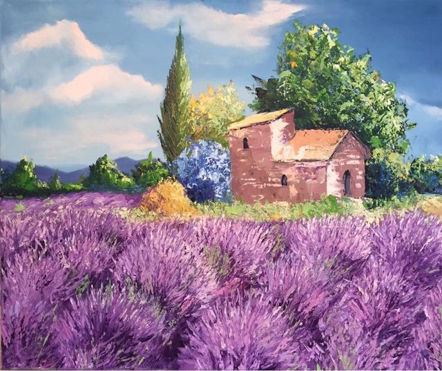 Artist Natalia Kolesnichenko. 'Landscape With Lavender' Artwork Image, Created in 2018, Original Painting Oil. #art #artist