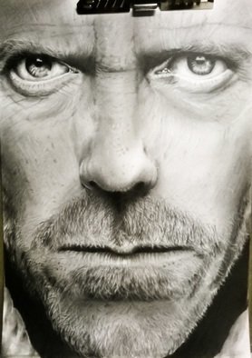 Tyrone Webber: 'house doctor', 2018 Digital Print, Portrait. PRINT OF ORIGINAL a3 DRAWING IN GRAPHITE OF HUGH LAURIE FROM HOUSE...