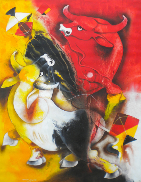 Uttam Manna  'Bull And Kite', created in 2020, Original Painting Acrylic.