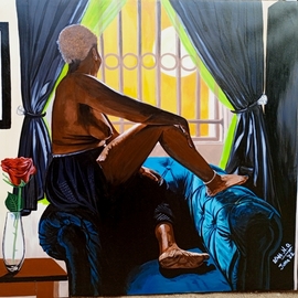 Nnanna Uma: 'morning rose', 2022 Acrylic Painting, Body. Artist Description: A beautiful painting of a lady sitting by the window and admiring the early morning Sunrise.Seize the moments and enjoy the beauty of life amongst thorns, for that s why we appreciate roses that beautifully grow with thorns....