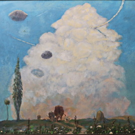 Leo Karnaukhov: 'К вечеру', 1976 Oil Painting, Clouds. 