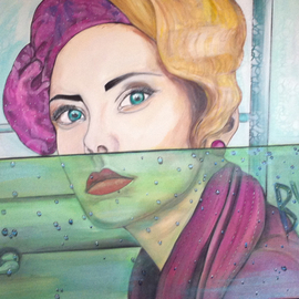 Darlene Graeser: 'Bye', 2013 Acrylic Painting, People. Artist Description:  Bye, Darlene Graeser, Unconscious on Canvas, blue, teal, rain, sad, melancholy, story, car ...