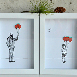 Aleksandar Janicijevic Artwork girl and grandfather with balloons, 2014 Pen Drawing, Activism