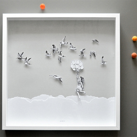 Aleksandar Janicijevic Artwork girl flying with birds, 2014 Pen Drawing, Activism