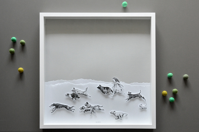 Aleksandar Janicijevic  'Girl Running With Dogs', created in 2014, Original Drawing Pen.