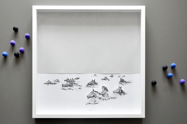 Aleksandar Janicijevic  'Girl Swimming With Horses', created in 2014, Original Drawing Pen.