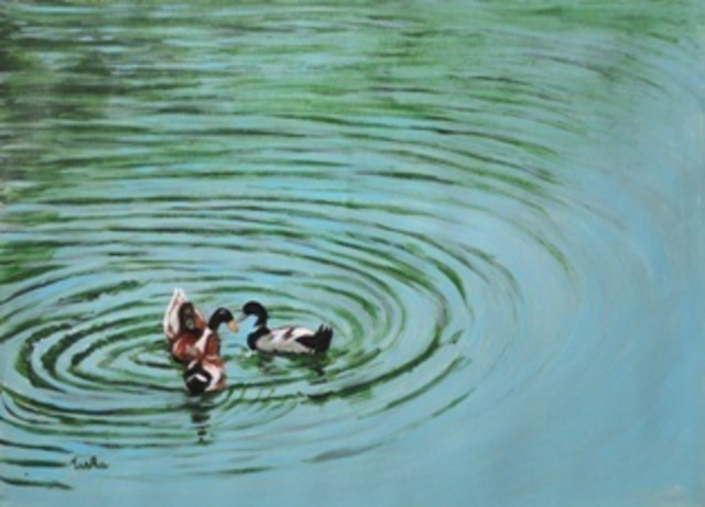 Artist Usha Shantharam. 'Duck Meet' Artwork Image, Created in 2010, Original Painting Acrylic. #art #artist