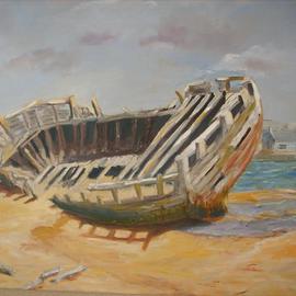 Gerard Bahon: 'After Life', 2010 Oil Painting, Seascape. Artist Description:  Original oil painting . Old Tuna Boat finish its life on a beach in Brittany  ...