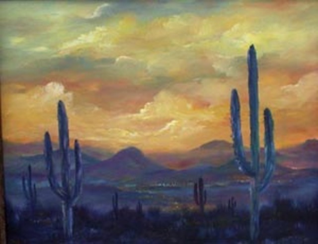 Artist Valda Fitzpatrick. 'Arizona Sunset' Artwork Image, Created in 2019, Original Painting Oil. #art #artist