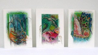 Valda Fitzpatrick: 'designing with nature', 2020 Mixed Media, Abstract Landscape. Set of Three 5x7 inch abstract art.I used some of my oil paintings and sketches to derive at the idea. The hand made paper is textured, with touches of gold with visible butterflies trees, twigs and other hidden objects. ...