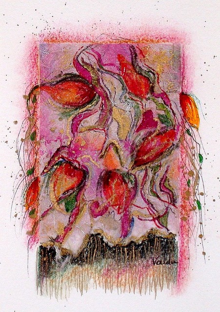 Artist Valda Fitzpatrick. 'Floral Mix Design' Artwork Image, Created in 2019, Original Painting Oil. #art #artist