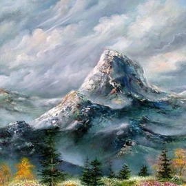 Valda Fitzpatrick: 'swiss alps in the spring', 2019 Oil Painting, Landscape. Artist Description: This is a spring scene of the Swiss alpsthat I often visited.  I love the alps and the beautiful scenery, where I did many sketches and photos.  I triedto capture the moving clouds flanked by giant mountains which are accented with spring flowers, evergreen trees and rocks by ...