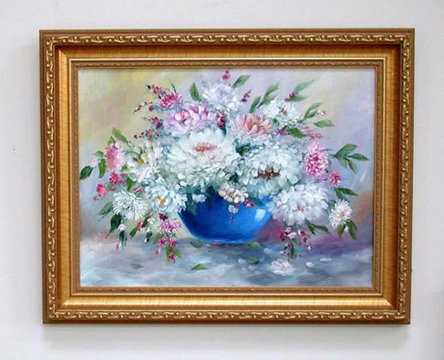 Artist Valda Fitzpatrick. 'White And Pink Chrysanthemums' Artwork Image, Created in 2019, Original Painting Oil. #art #artist