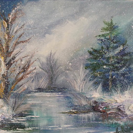 Valda Fitzpatrick: 'winter scene', 2021 Oil Painting, Landscape. Artist Description: The winter scene is painted by using palette knife and brushes. It adds texture and depth to the scene. Painting winter scenes  can be represented as real or fantasy like. ...
