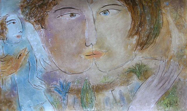 Artist Yevmenenko Valentina. ' Kiss' Artwork Image, Created in 2011, Original Painting Oil. #art #artist