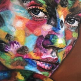 Valentina Andrees: 'alexa in colors', 2020 Oil Painting, Portrait. Artist Description: Portrait of a woman with color swatches...