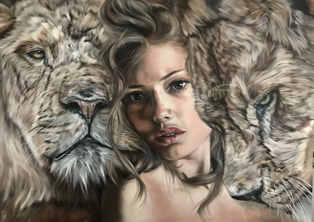 Valentina Andrees  'Queen Of Lions', created in 2020, Original Painting Oil.