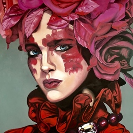 Valentina Andrees: 'roses woman', 2020 Oil Painting, Portrait. Artist Description: a woman portrait with roses...