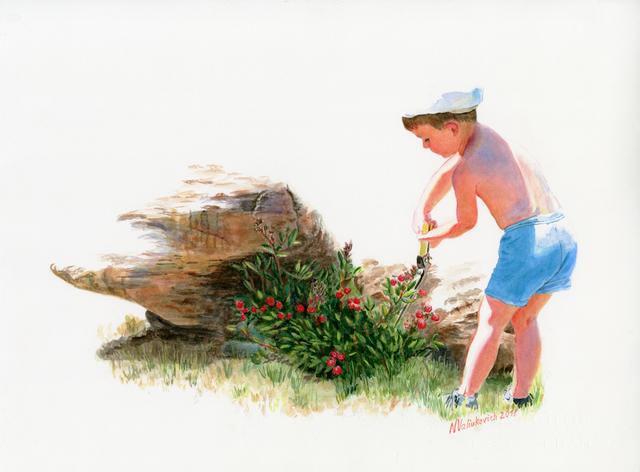 Natallia Valiukevich  'Little Gardener', created in 2018, Original Watercolor.