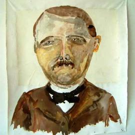B Van Der Heide: 'Opa R', 2004 Acrylic Painting, Portrait. Artist Description: A portrait of mymother' s father, executed in acrylic paint on handmade paper on canvas. It is framed in a light wooden frame floating behind glass...
