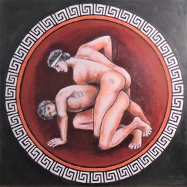 Varvara Vitkovska: 'Olympic wrestling', 2020 Acrylic Painting, Erotic. Artist Description: This work is inspired by the art of Ancient Greece, it is an attempt to understand the mysterious message, to comprehend the canons of beauty. ...