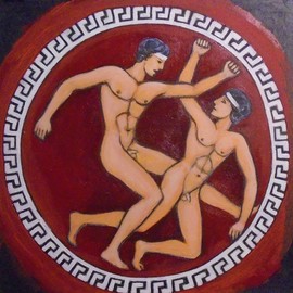 Varvara Vitkovska: 'Young athletes', 2020 Acrylic Painting, Erotic. Artist Description: This work is inspired by the art of Ancient Greece, it is an attempt to understand the mysterious message, to comprehend the canons of beauty. ...