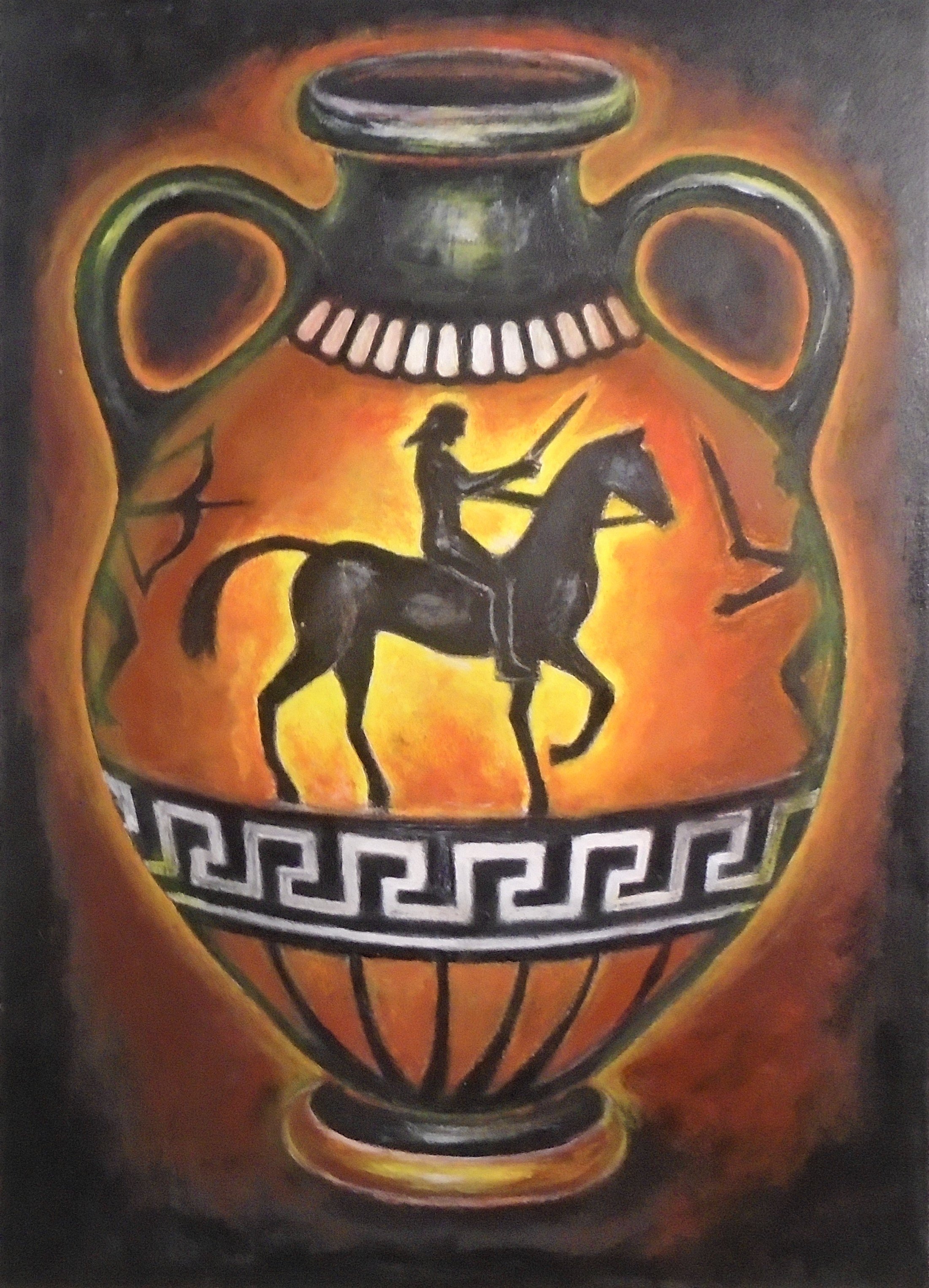 Varvara Vitkovska: 'greek vessel equestrian', 2020 Acrylic Painting, Mythology. The work is inspired by the art of Ancient Greece and Ancient Rome. ...