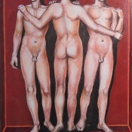 Varvara Vitkovska: 'the three graces', 2021 Acrylic Painting, Erotic. Artist Description: This work is inspired by the art of Ancient Greece, it is an attempt to understand the mysterious message, to comprehend the canons of beauty. ...