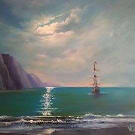 Vasil Vasilev: 'calm sea', 2020 Oil Painting, Seascape. Artist Description: black sea, windlessness, warm color of the sea...