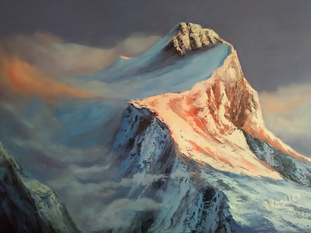Vasil Vasilev  'Snow Capped Mountain Peak', created in 2020, Original Painting Oil.