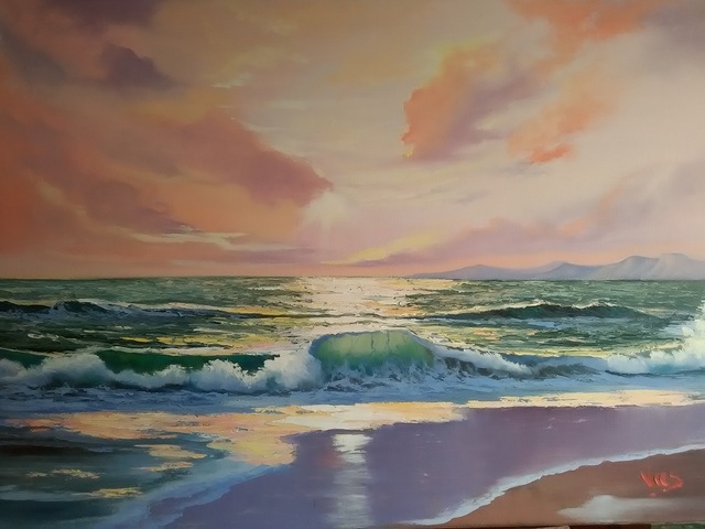 Artist Vasil Vasilev. 'Sunset In Black Sea' Artwork Image, Created in 2020, Original Painting Oil. #art #artist