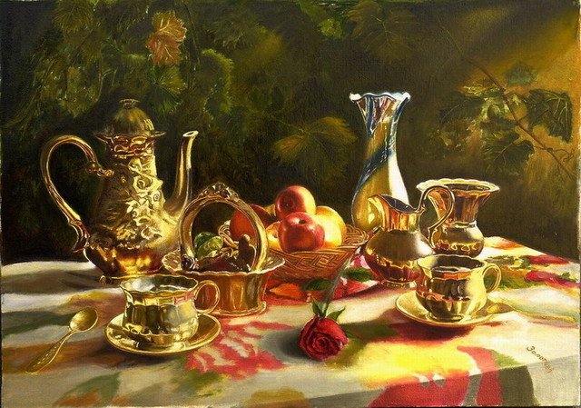 Artist Vasily Zolottsev. 'The Memories Tea Together' Artwork Image, Created in 2008, Original Crafts. #art #artist