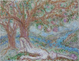 Vasily Tsabadze: 'under apple tree', 2005 Oil Painting, Garden. 