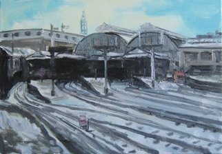 Vasyl Dzhabraylov: 'Railroad station', 2016 Oil Painting, undecided.          oil on canvas        ...