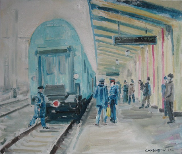 Vasyl Dzhabraylov  'Railway Station', created in 2014, Original Painting Oil.