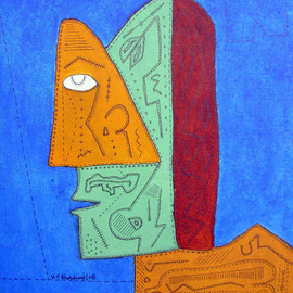 Ved Prakash Bhardwaj: 'face1', 2008 Acrylic Painting, Abstract Figurative. Artist Description:  A face have many told and untold storys of our wishes, dreems, happeness and sadness. ...