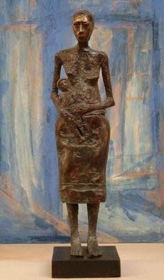 Venelin Ivanov: 'woman with child', 1983 Bronze Sculpture, Figurative. 