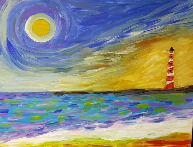 Valerie Leri  'Lighthouse At Dusk', created in 2017, Original Painting Acrylic.