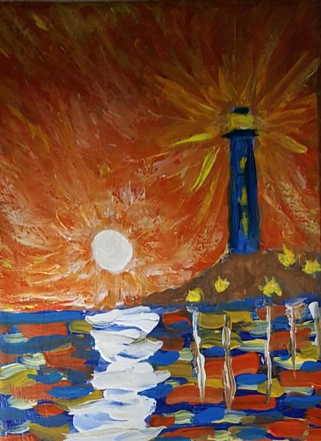 Artist Valerie Leri. 'Lighthouse At Dusk 3' Artwork Image, Created in 2017, Original Painting Acrylic. #art #artist