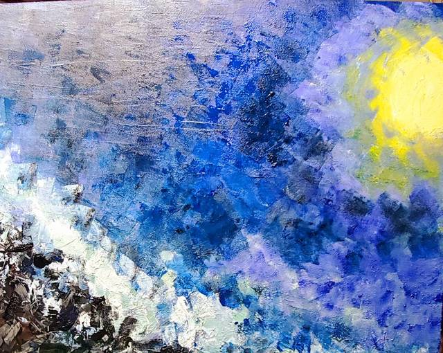 Artist Valerie Leri. 'Moonlit Jetty' Artwork Image, Created in 2019, Original Painting Acrylic. #art #artist