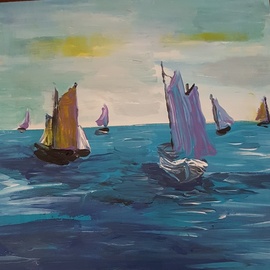Valerie Leri: 'sailboats in harbor', 2017 Acrylic Painting, Sailing. Artist Description: Original painting with distressed wood frame. ...