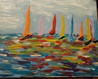 Valerie Leri: 'sailing in color', 2017 Acrylic Painting, Sailing. original painting with distressed wood frame. ...